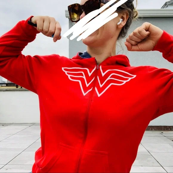 Vintage 2in1 Wonder Woman Red White Blue Star Stripe Double Side Turning Hoodie - Picture 9 of 16
